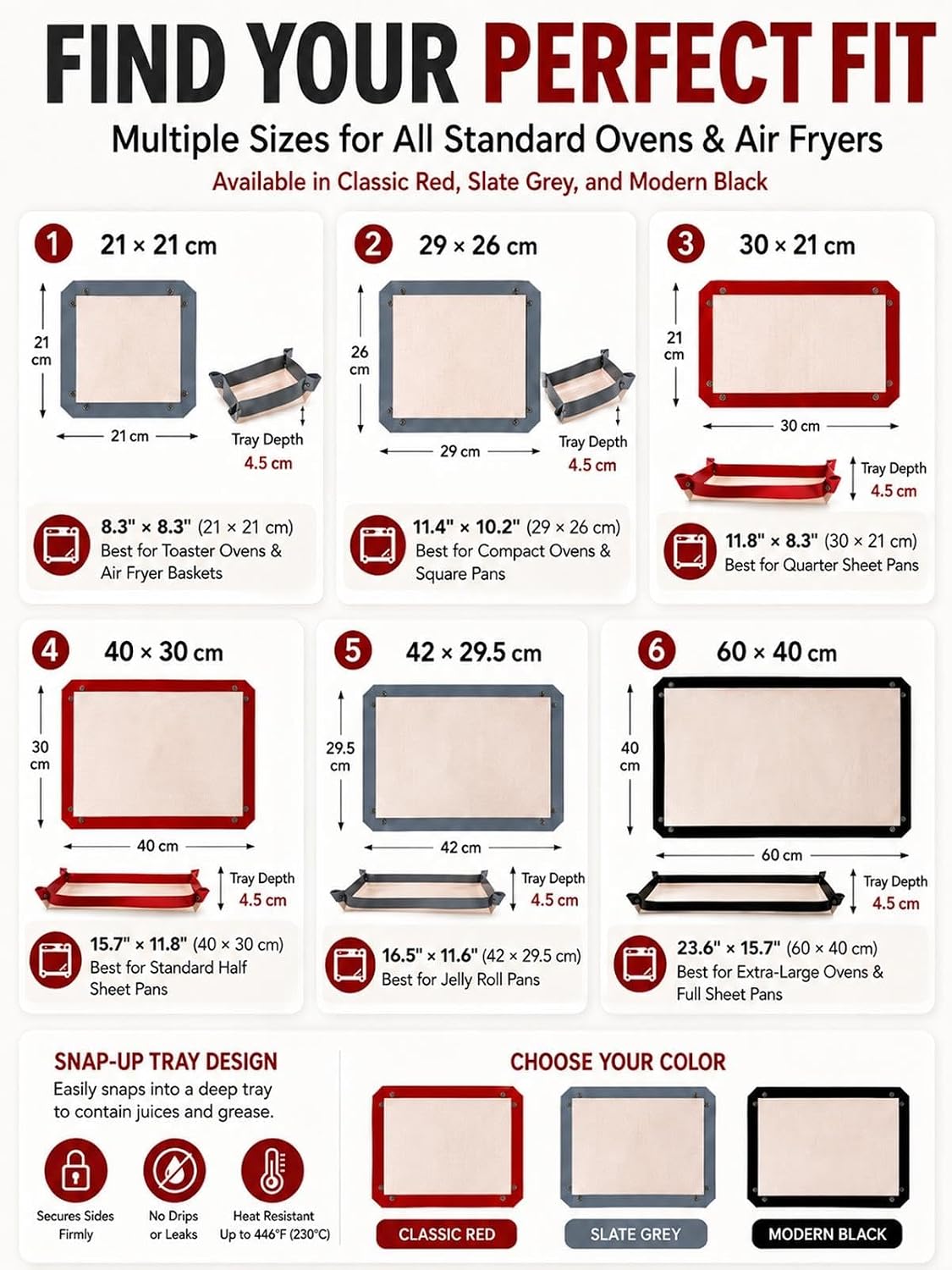 Leakproof Silicone Baking Mat with Snap Lock Edges Nonstick Oven Liners