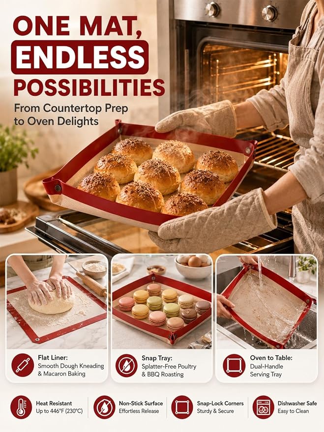 Leakproof Silicone Baking Mat with Snap Lock Edges Nonstick Oven Liners