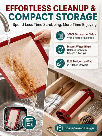 Leakproof Silicone Baking Mat with Snap Lock Edges Nonstick Oven Liners