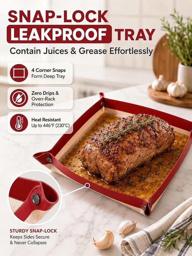 Leakproof Silicone Baking Mat with Snap Lock Edges Nonstick Oven Liners