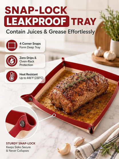 Leakproof Silicone Baking Mat with Snap Lock Edges Nonstick Oven Liners