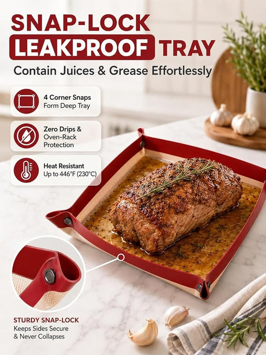 Leakproof Silicone Baking Mat with Snap Lock Edges Nonstick Oven Liners