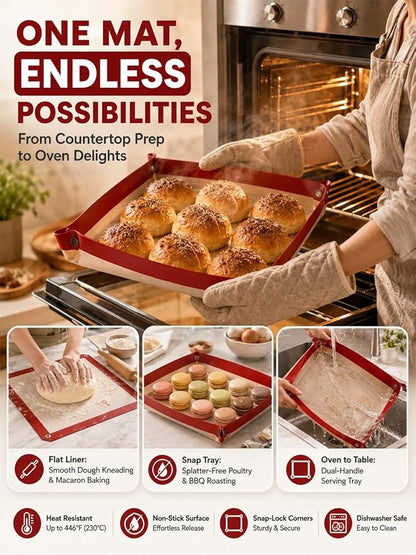 Leakproof Silicone Baking Mat with Snap Lock Edges Nonstick Oven Liners